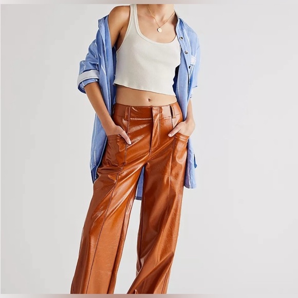 Free People Pants Star Crossed Lovers Faux Leather Vegan NWOT Size 12 - Picture 3 of 16